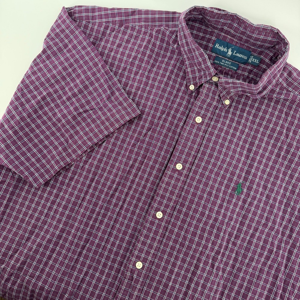 Polo Ralph Lauren Button Down Shirt Mens XXL Purple Plaid Blake Short Sleeve